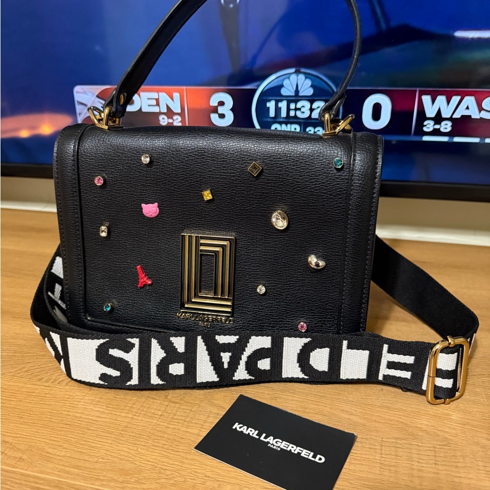 Karl Lagerfeld Black Crossbody Bag with Embellishments